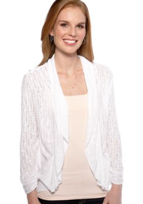 New Directions Slub Pointelle Peplum Cardigan