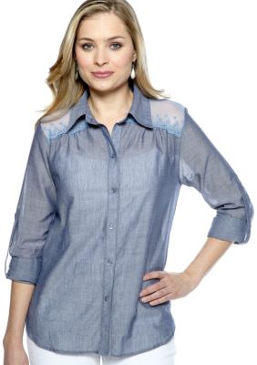 New Directions Chambray Woven Top