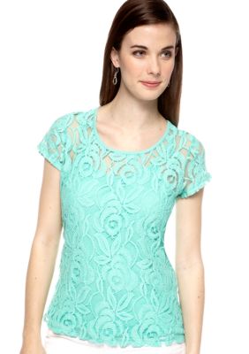 New Directions&reg; Petite Cap Sleeve Lace Overlay Tee