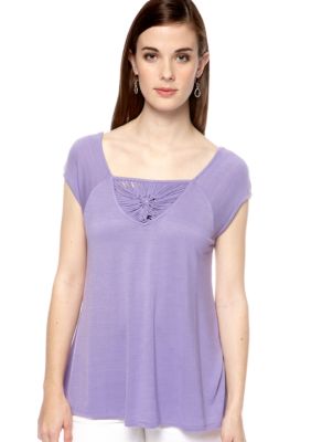 New Directions Petite Cap Sleeve Macrame Top