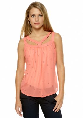 Pinky Cut Out Woven Tank