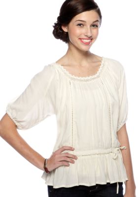 Pinky Solid Peplum Peasant