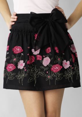 Speechless Tie Waist Pink Floral Applique Skirt
