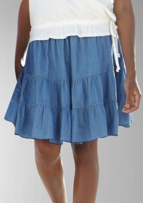 Speechless Smocked Waist Chambray Tier Skirt