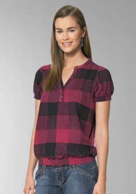 Speechless Buffalo Plaid Pintuck Front Top