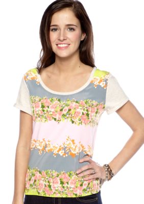 Speechless Hi Lo Knit Woven Tee