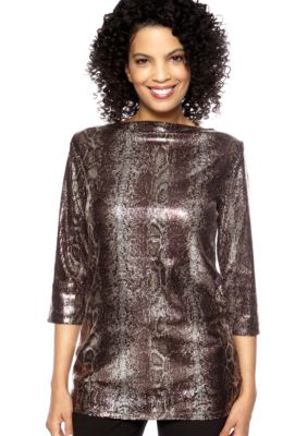 Anne Klein Sequin Snakeskin Print Top