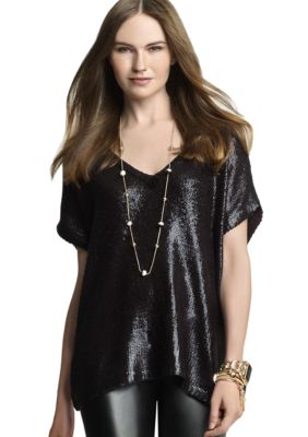 Anne Klein Boat Neck Foil Tunic Sweater