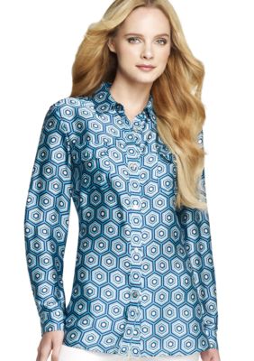 Anne Klein Hexagon Printed Button Down Blouse