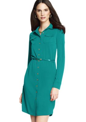 Anne Klein Button Down Shirt Dress with Belt