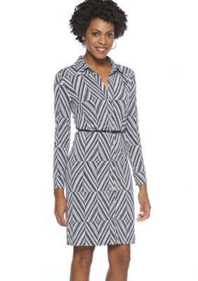 Anne Klein Diamond Print Button Down Dress with Belt
