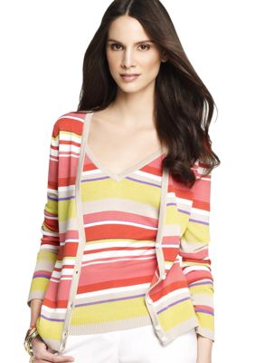 Anne Klein Stripe V-Neck Cardigan