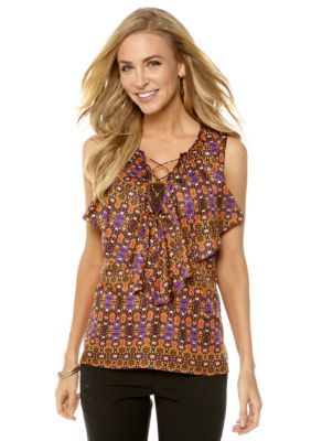 Anne Klein Printed Ruffle Blouse
