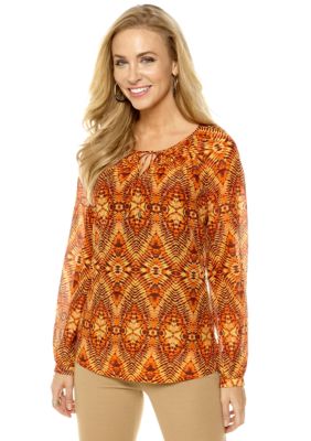 Anne Klein Ikat Print Split Neck Blouse