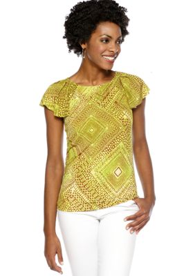 Anne Klein Geo Print Flutter Sleeve Top