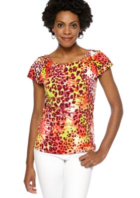 Anne Klein Animal Print Flutter Sleeve Top