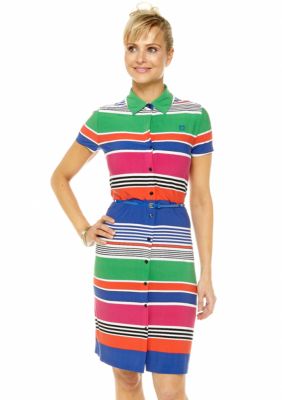 Anne Klein Stripe Printed Belted Button Down Dress