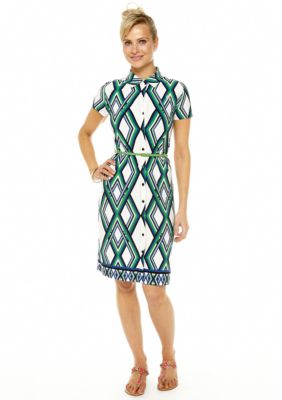 Anne Klein Lattice Print Belted Button Down Dress