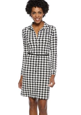 Anne Klein Houndstooth Button Down Dress with Belt