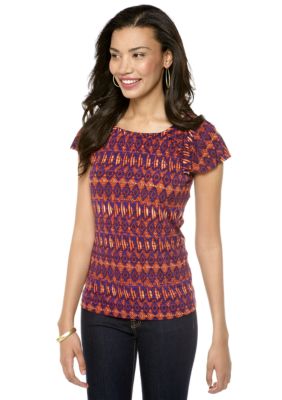 Anne Klein Tribal Print Flutter Sleeve Top