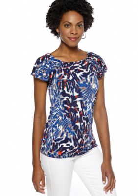 Anne Klein Abstract Animal Print Flutter Sleeve Top