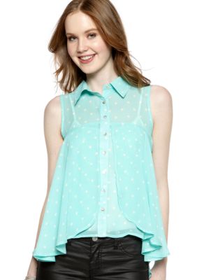 Love Always Sleeveless Dot Button Front