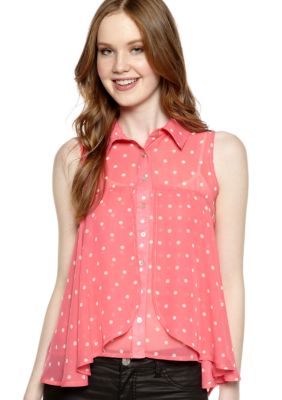 Love Always Sleeveless Dot Button Front