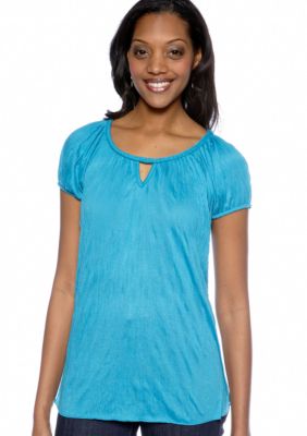 Kim Rogers Braid Trim Keyhole Tee
