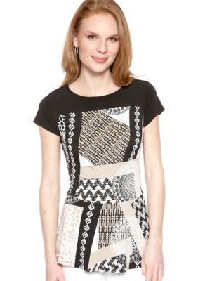 New Directions Patchwork Peplum Top