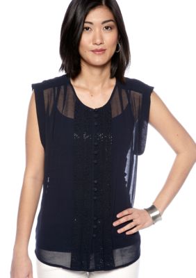 French Connection Summer Sparkle Button Front Blouse