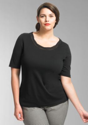Liz Claiborne New York Plus-Size Stretch Interlock Boatneck Tee