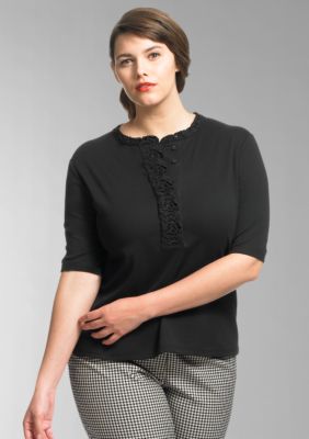 Liz Claiborne New York Plus Size Lace Elbow-Sleeve Top