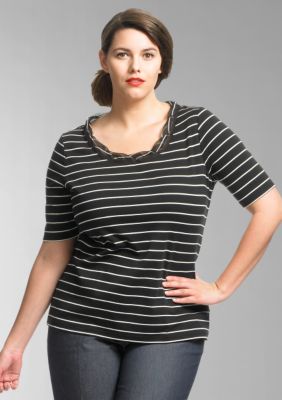 Liz Claiborne New York Plus Size Striped Interlock Scoopneck Tee