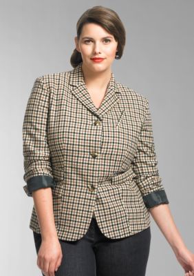 Liz Claiborne New York Plus Size Gingham Melange Tweed Boy Blazer