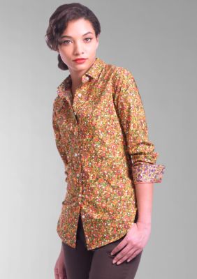 Liz Claiborne New York Stretch Floral Print Button Front Shirt