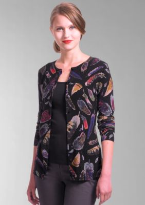 Liz Claiborne New York Feather Print Ribbed Cardigan