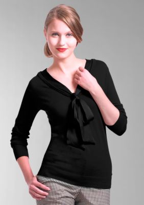 Liz Claiborne New York Petite Stretch Ribbed Sweater With Bow
