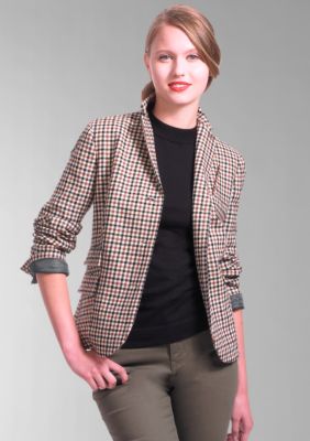 Liz Claiborne New York Petite Gingham Melange Tweed Boy Blazer