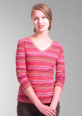 Liz Claiborne New York Petite V-Neck Variegated Stripe Tee