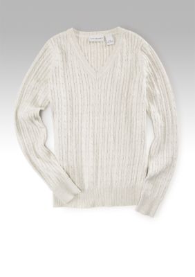 Kim Rogers&reg; Petite Long Sleeve V Neck Cable Sweater
