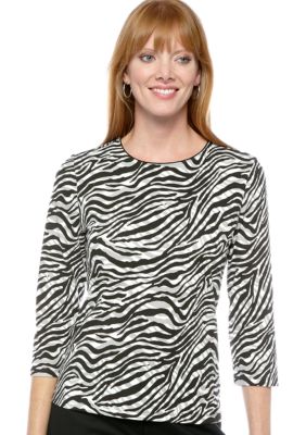 Kim Rogers Petite Zebra Shadow Printed T-Shirt with 3/4 Sleeves 