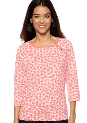 Kim Rogers Petite Three Button Boat Neck Circle Top