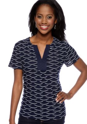 Kim Rogers Petite Short Sleeve Split Neck Novelty Tee