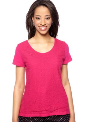 Kim Rogers Petite Scoop Neck Tee with Lace Front Panel