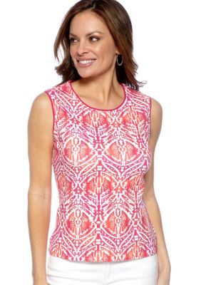 Kim Rogers Petite Printed Crew Neck Interlock Tank