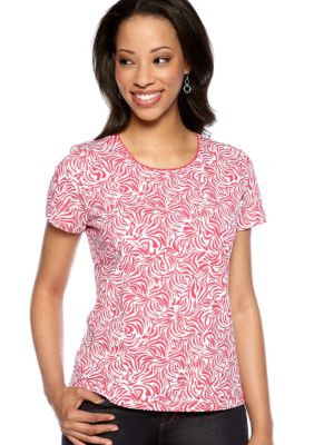 Kim Rogers Petite Short Sleeve Jewel Neck Printed Tee