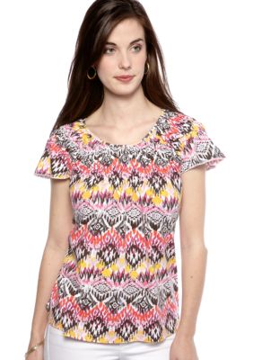 Kim Rogers Petite Flutter Sleeve Top with Smocked Neckline