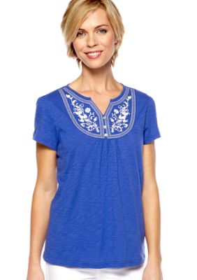 Kim Rogers Petite Short Sleeve Three Button Bib Tee