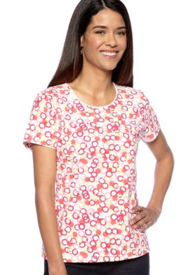 Kim Rogers Petite Short Sleeve Scoop Neck Tee in Ring Dot Print