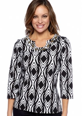 Kim Rogers Petite 3/4 Sleeve Embellished Tee